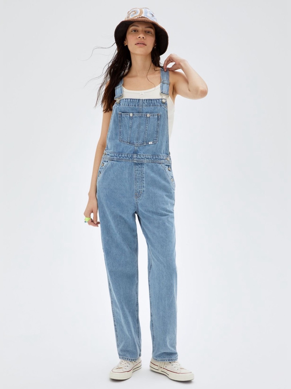 Aritzia Sunday Best Overheard Denim Overalls Size Large Utility Straight Leg